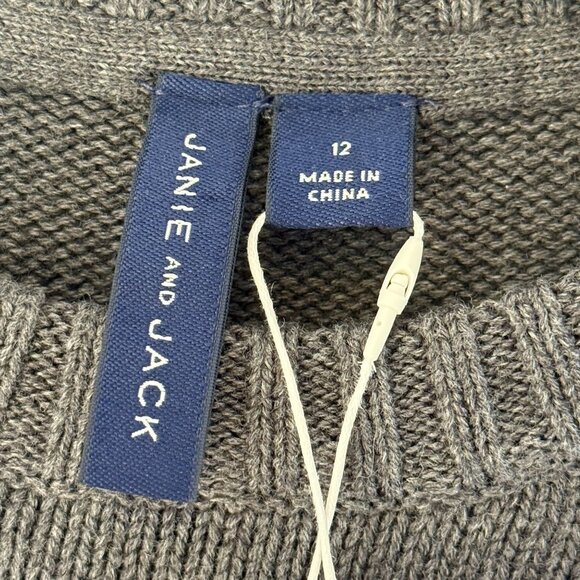 Janie & Jack Boys Fair Isle Crewneck Sweater Size 12 100% Cotton Gray & Cream - Picture 3 of 6